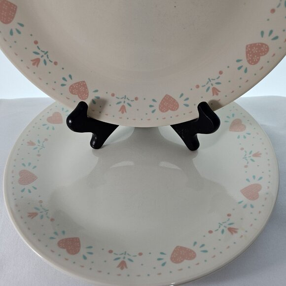 Corelle Forever Yours Dinner Plates 10" set of 3 pink hearts tulip floral - Picture 4 of 8